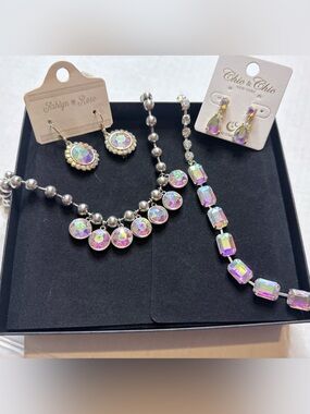 Source Unknown Iridescent Crystal Necklace and Earring Sets